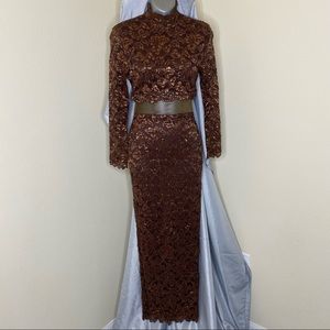 Sheer Bronze & Metallic Gold/Bronze Lace Gown S3/4